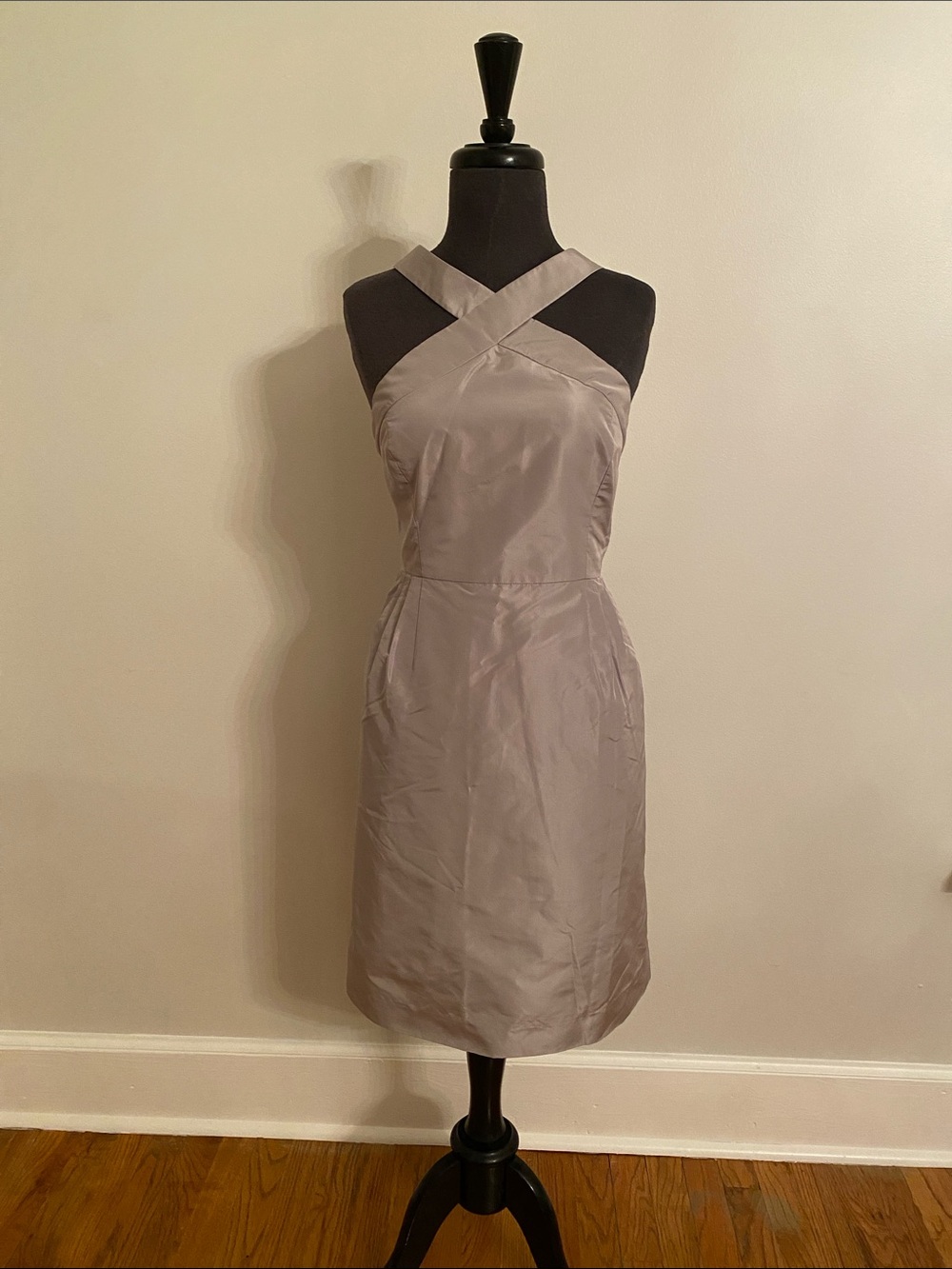 J. Crew One-Shoulder Cross-Strap Sheath Dress in Light Gray